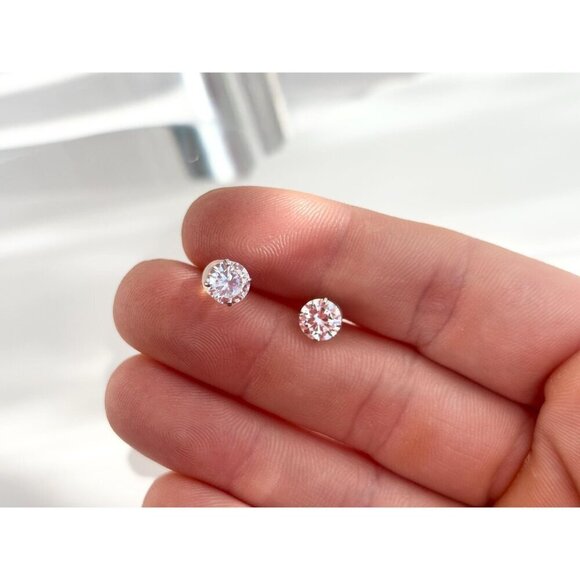 Sterling Silver Vintage Round Cut Solitaire Minimalist Stud Earrings - Picture 8 of 8